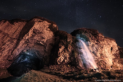 Moonlit Dunservick Waterfall, Comet Observing & Ballintoy Cave - 2018